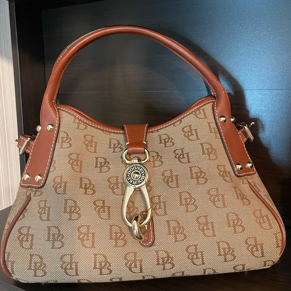 Vintage Dooney & Bourke Belvedere leather & canvas tote purse bag. Authentic!
